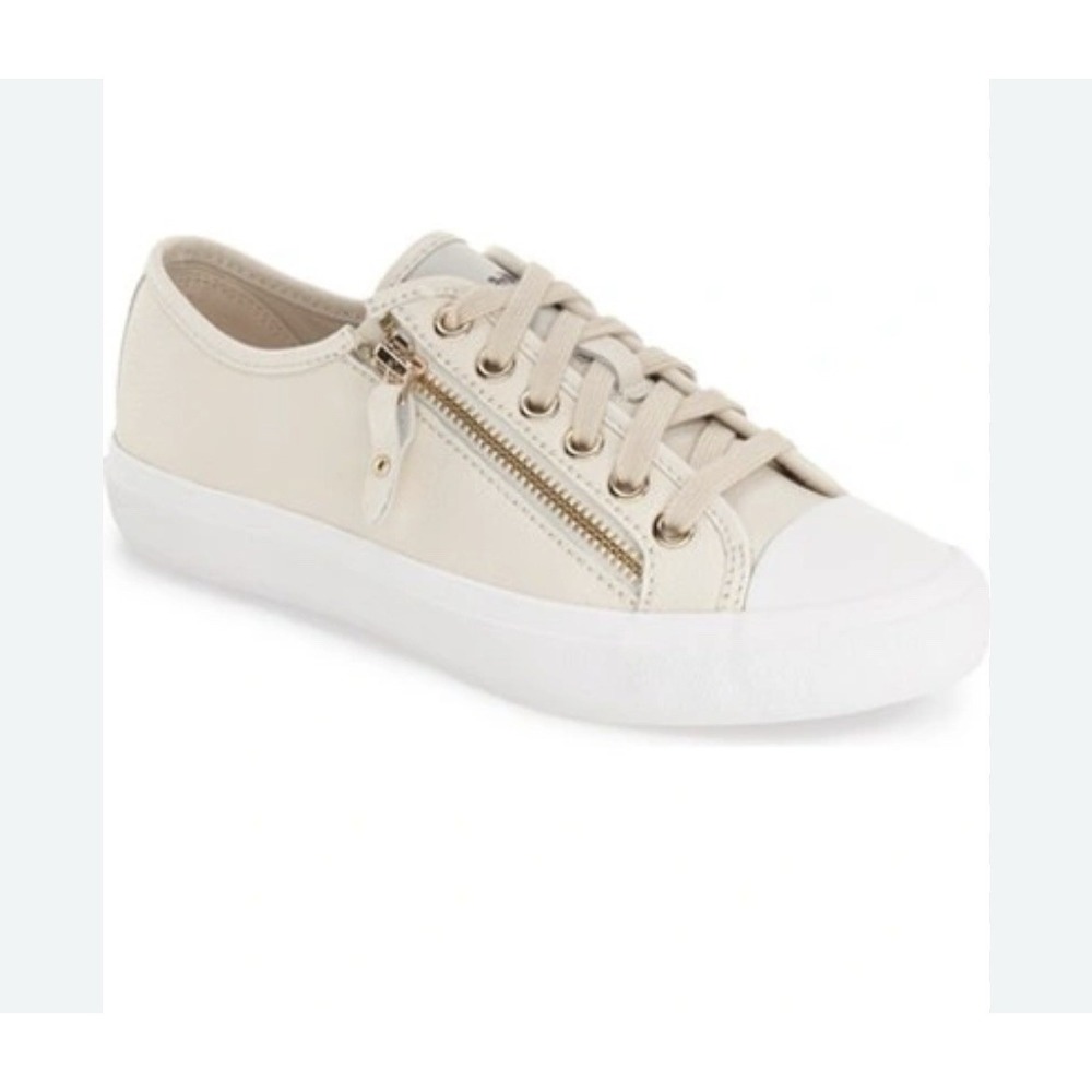 Coach Empire Zipper Sneakers Womens US‎ 7.5 B Pebble Leather White Chalk Low Top